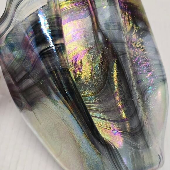 Studio Hand-blown Glass Iridescent Handkerchief Drape Vase - Picture 9 of 12
